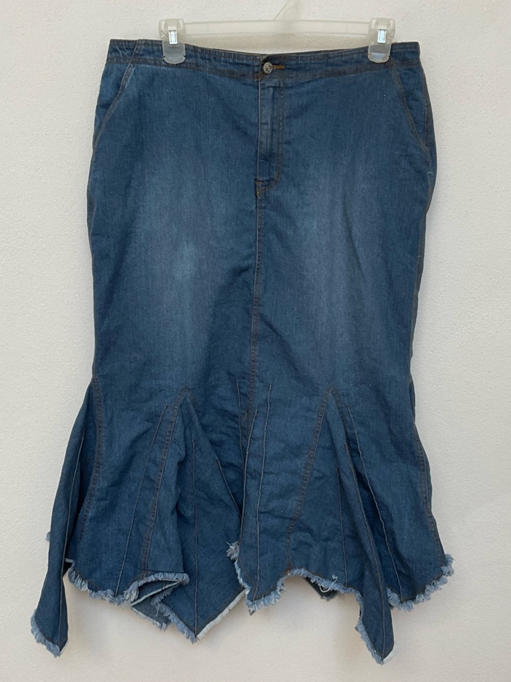 Goddess Mid Wash Handkerchief Hem Mermaid Denim Midi Skirt Size 16 Spring
